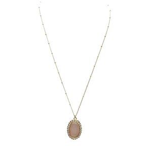 Vintage Gold Tone Chain Necklace with Oval Pink Stone Pendant & Crystal Halo